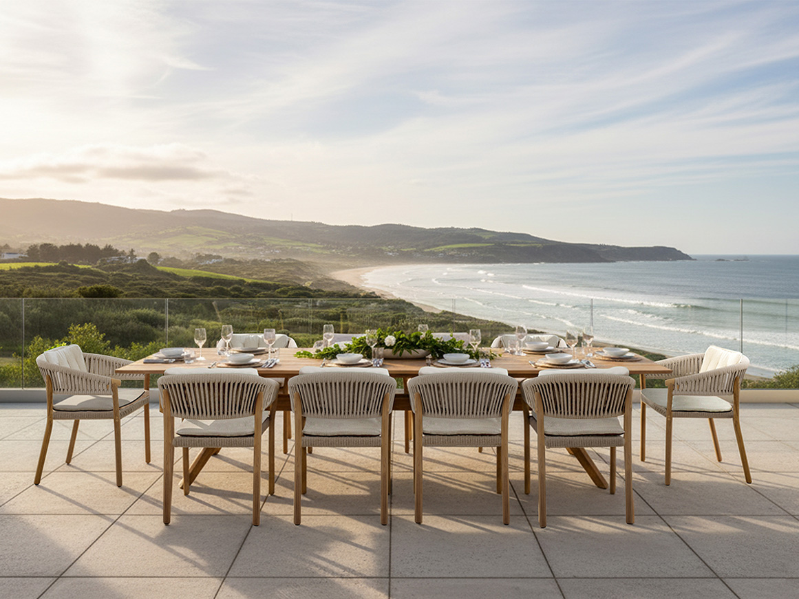 Marcella flat rope and Carmen table teak Marcella dining chair - flat rope